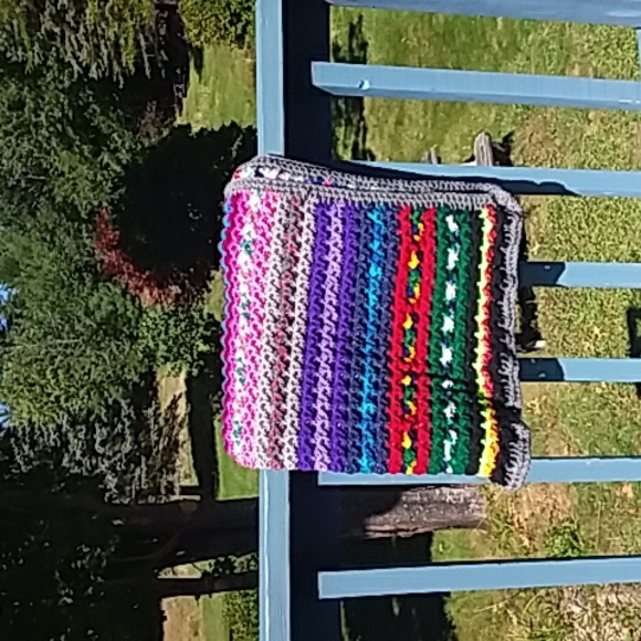 New Textured Crochet Afghan Blanket Muli-Colored Grey Trim - Picture 3 of 7